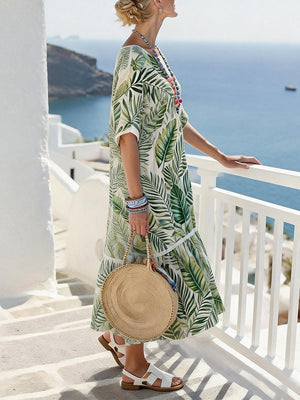 Elegant Botanical Print Maxi Dress