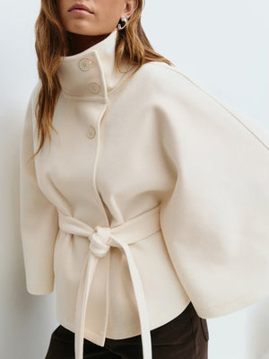 Elegant Cape-Style Waist-Tie Trench Coat