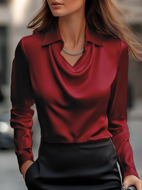 Elegant Champagne Collared Long Sleeve Top