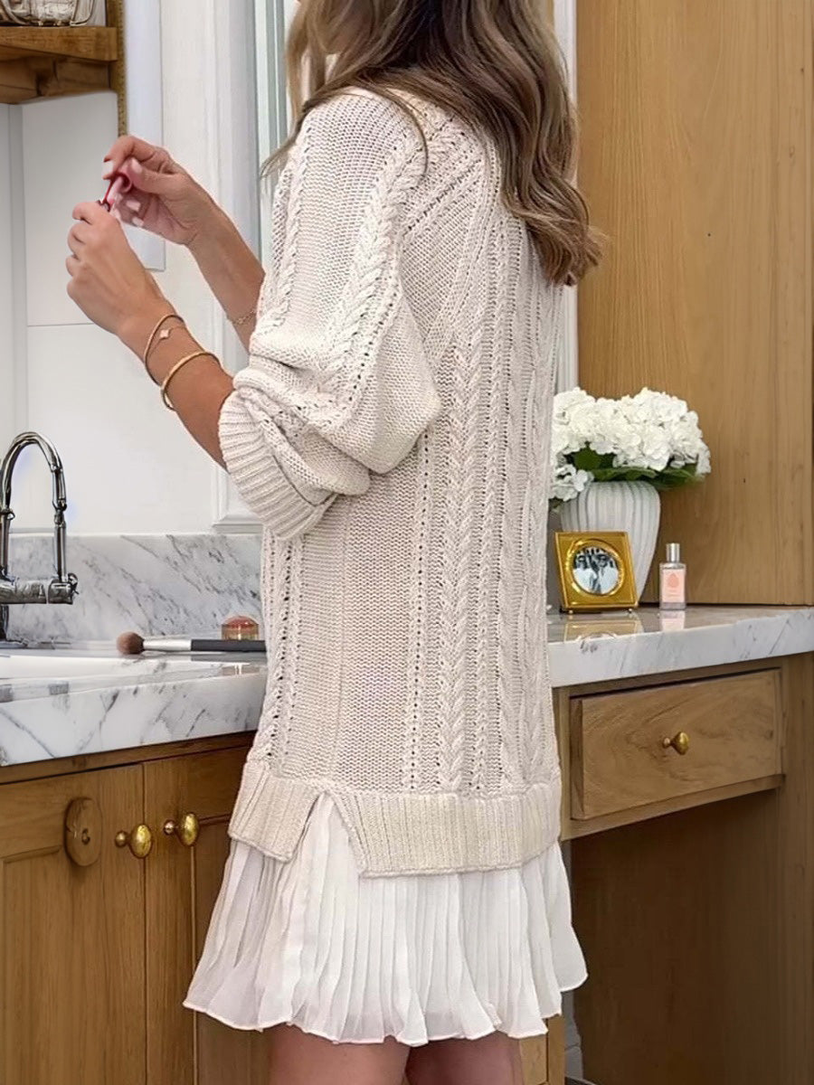 Elegant Knit & Chiffon Panel Dress