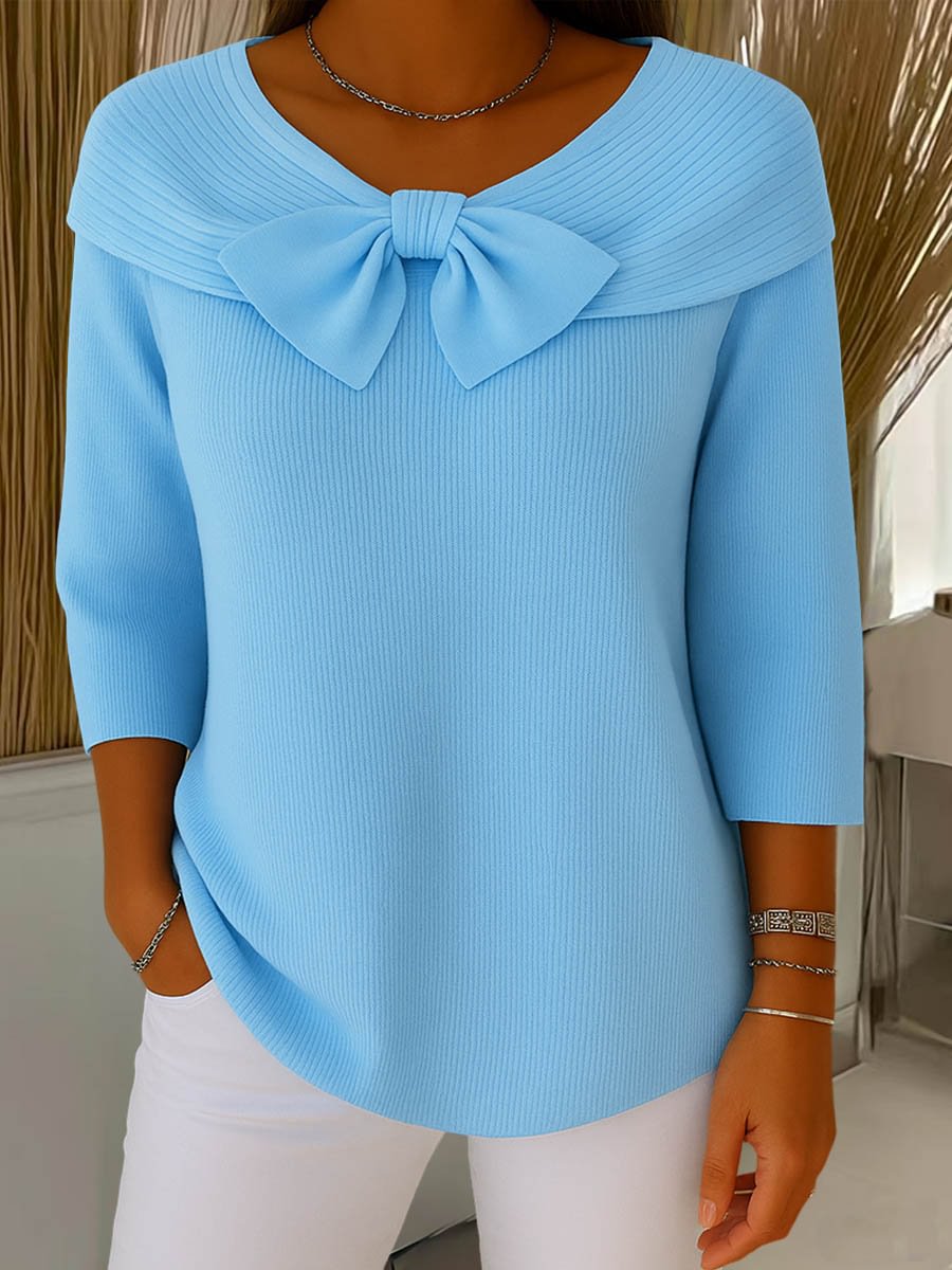 Elegant Knit Sweater with Bow