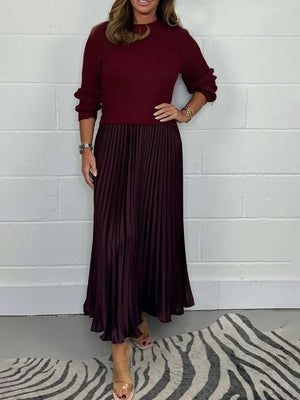 Elegant Knit Two-Piece Style Pleated Dress