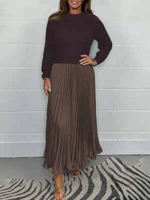 Elegant Knit Two-Piece Style Pleated Dress