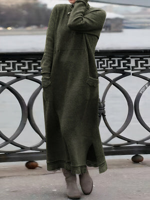 Elegant Lace-Trimmed Winter Dress