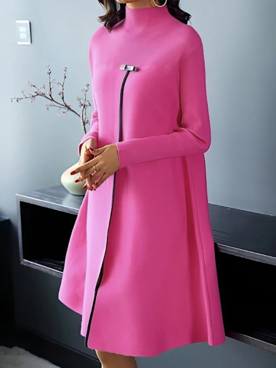 Elegant Long-Sleeve High-Neck Dress