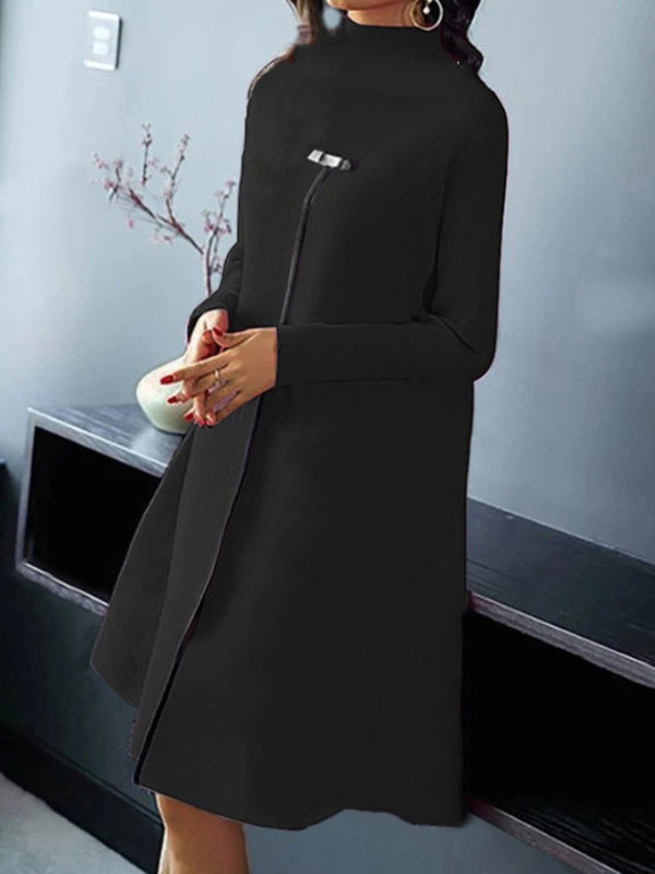 Elegant Long-Sleeve High-Neck Dress