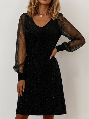 Elegant Mesh Sleeve Star Pattern Dress