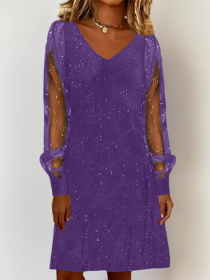 Elegant Mesh Sleeve Star Pattern Dress