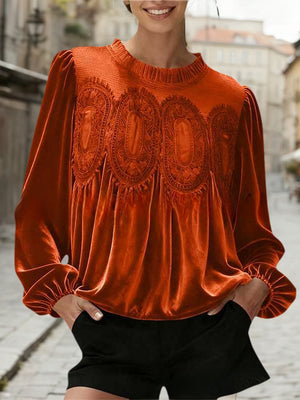 Elegant Patchwork Velvet & Lace Top