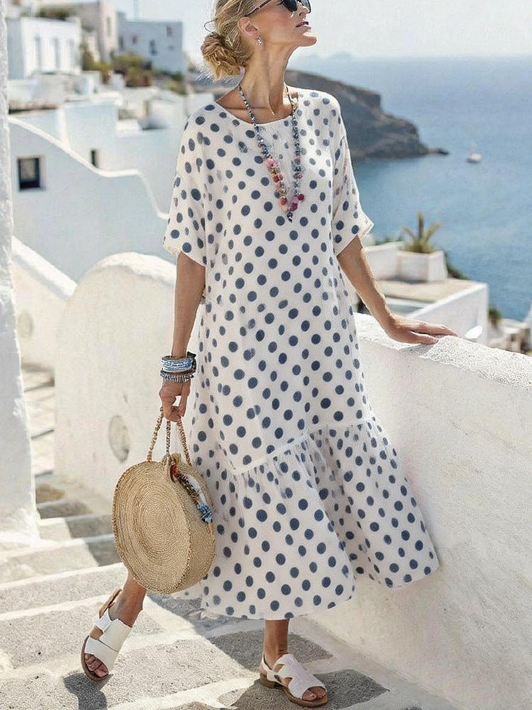 Elegant Polka Dot Flowing Maxi Dress