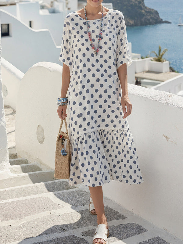 Elegant Polka Dot Flowing Maxi Dress