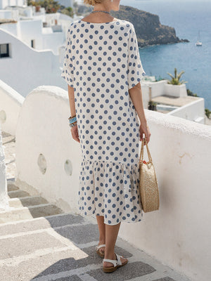 Elegant Polka Dot Flowing Maxi Dress