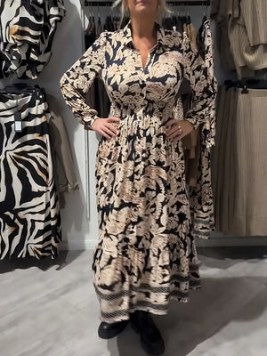 Elegant Printed Long-Sleeve Dress