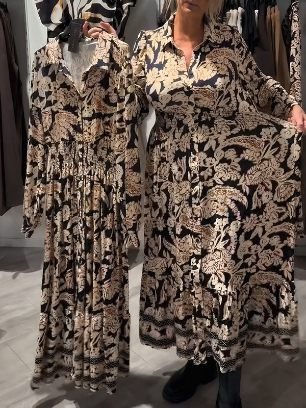 Elegant Printed Long-Sleeve Dress