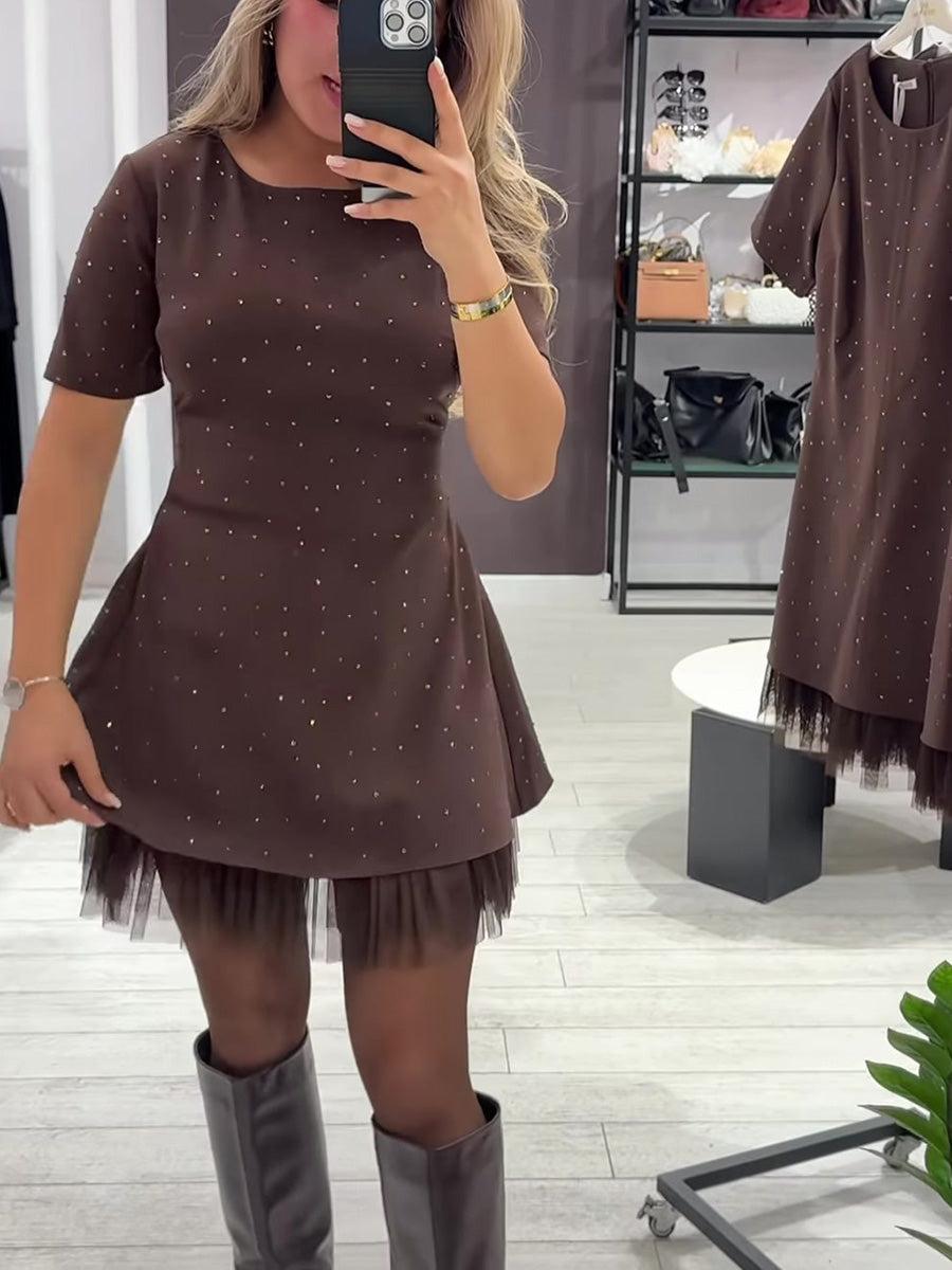 Elegant Round-Neck Embellished Dress