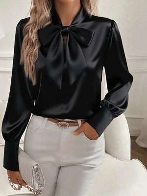 Elegant Satin Bow-Tie Blouse