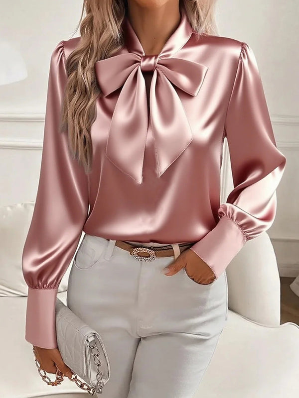 Elegant Satin Bow-Tie Blouse
