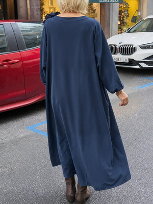 Elegant Solid Color V-Neck Long Sleeve Dress