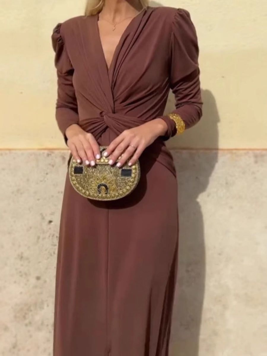 Elegant V-Neck Long-Sleeve Maxi Dress