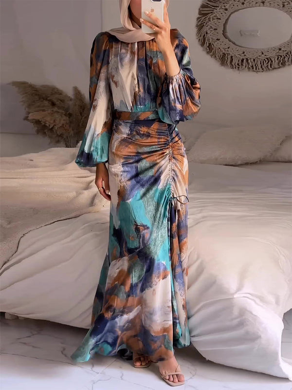 Exotic Lantern Sleeve Maxi Dress