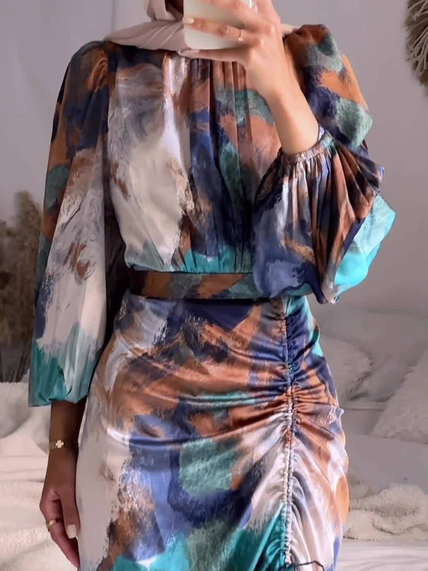 Exotic Lantern Sleeve Maxi Dress