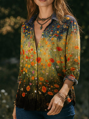 Fashion Floral Collar Long-Sleeve Shirt