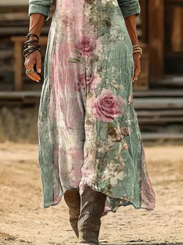 Fashion Floral Print Long-Sleeve Dress