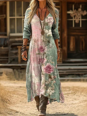 Fashion Floral Print Long-Sleeve Dress