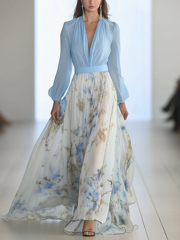 Floral Print V-Neck Maxi Dress