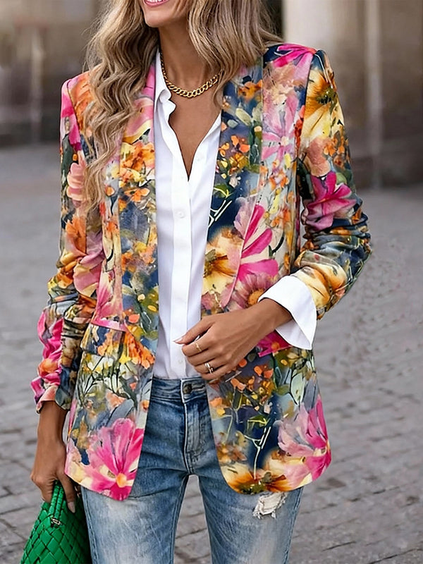 Floral Puff Sleeve Fitted Blazer