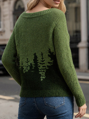 Forest-Patterned Knit Sweater