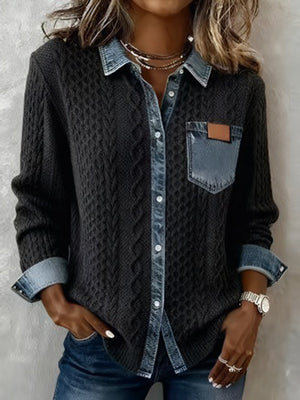 Knitted Patchwork Denim Cardigan Jacket