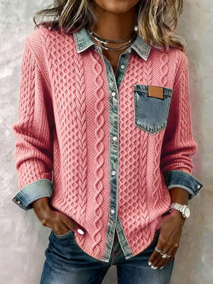 Knitted Patchwork Denim Cardigan Jacket