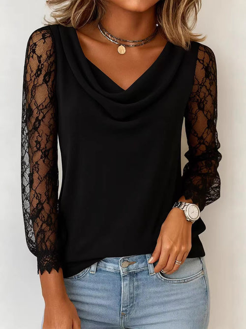 Lace Trim three-quarter Sleeve Elegant Top