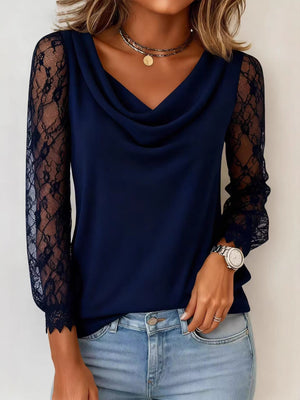 Lace Trim three-quarter Sleeve Elegant Top