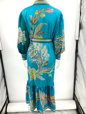 Lantern Sleeve Vintage Print Dress