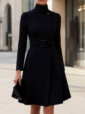 Long-Sleeve Belted Elegant Dress