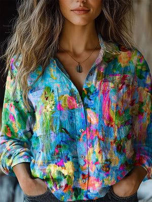 Long-Sleeve Printed Collar Shirt
