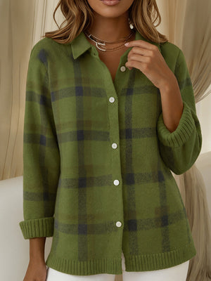 Loose-Fit Plaid Knit Cardigan