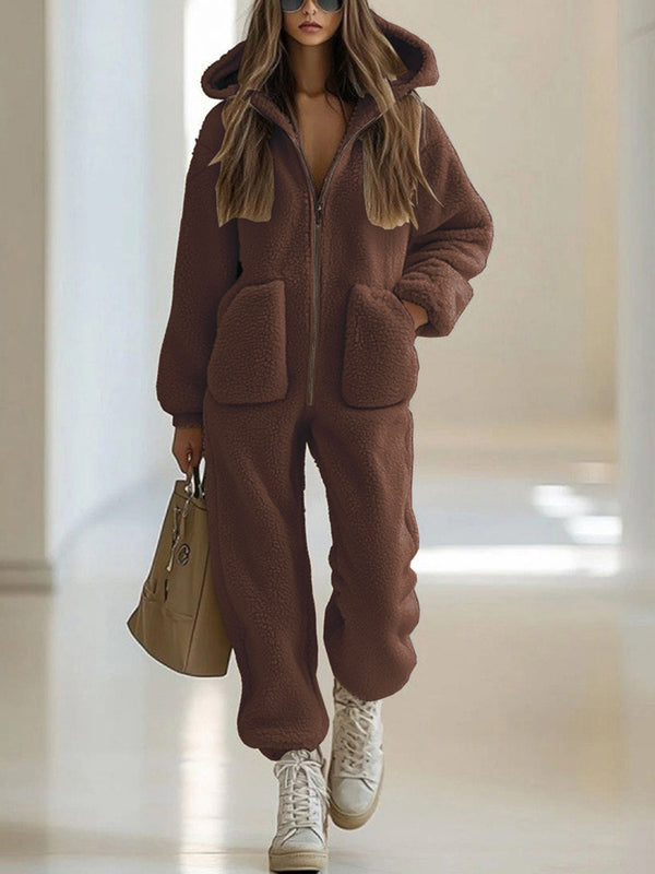 Loose Straight-Leg Fleece Jumpsuit