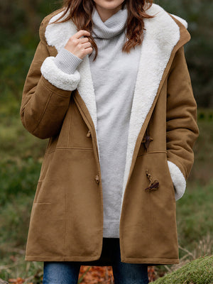 Mid-Length Suede Fleece Hoodie Coat
