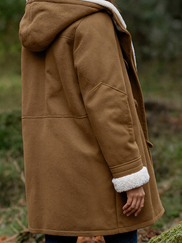 Mid-Length Suede Fleece Hoodie Coat