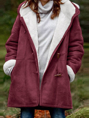 Mid-Length Suede Fleece Hoodie Coat