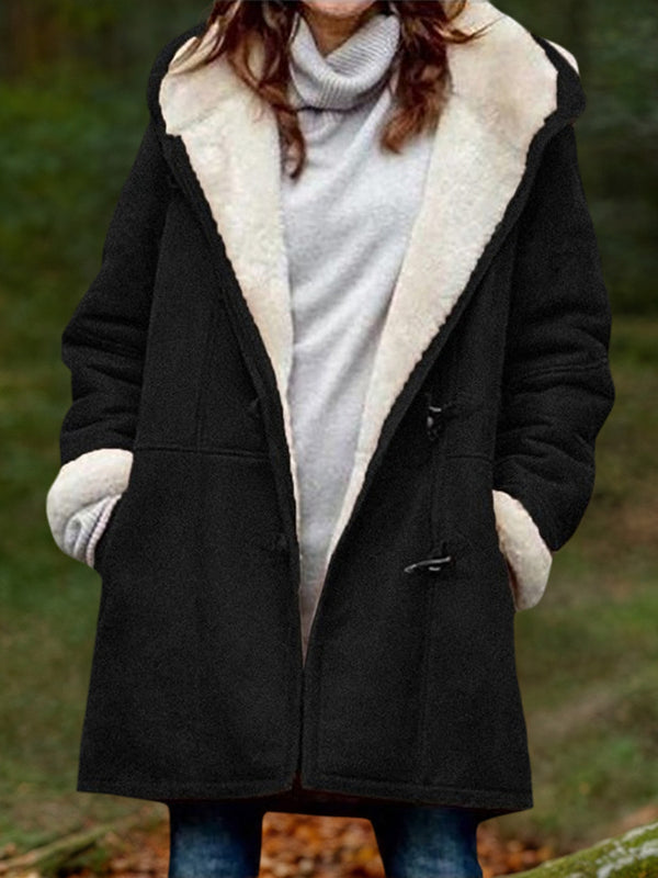 Mid-Length Suede Fleece Hoodie Coat