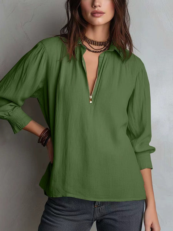 Minimal Zip-Neck Casual Top