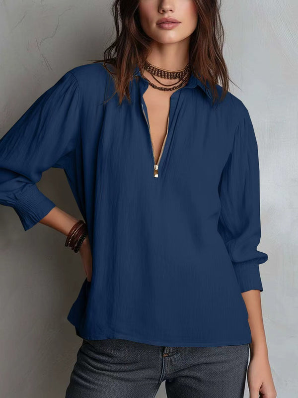 Minimal Zip-Neck Casual Top