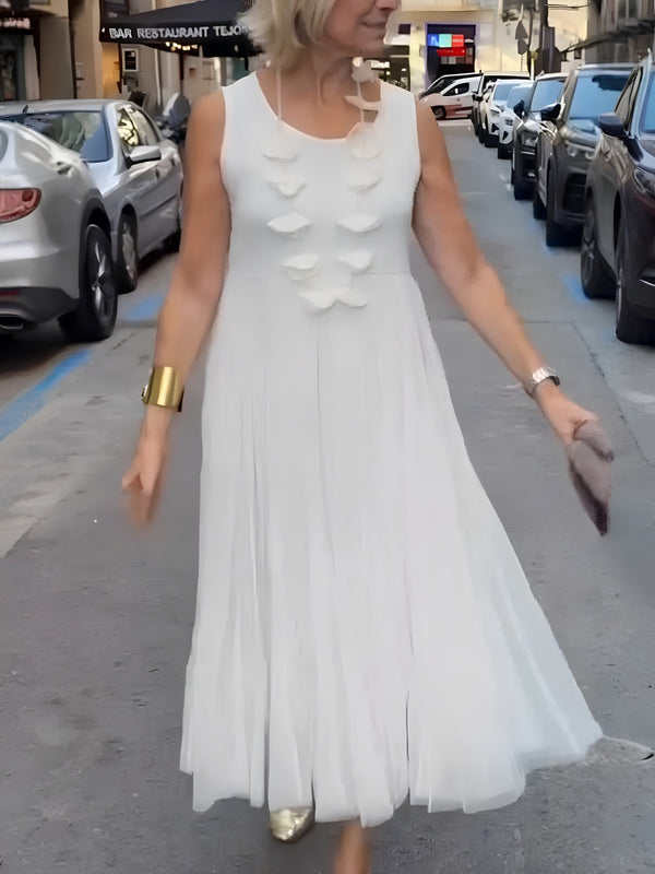 Minimalist Crew Neck Top & Mesh Maxi Dress Set