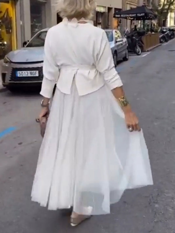 Minimalist Crew Neck Top & Mesh Maxi Dress Set