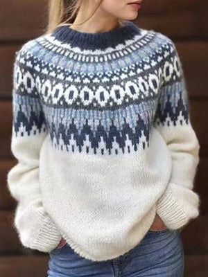 Modern Contrast Color-Block Long-Sleeve Knit Sweater