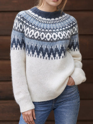 Modern Contrast Color-Block Long-Sleeve Knit Sweater